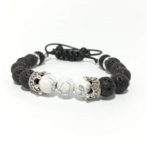 bracelet pierre de lave noire argentée / v7s br 00025